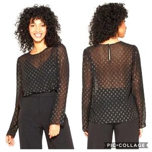 FREE SHIPPING!!! A New Day Women's Sheer Blouse with Polka Dots - XS